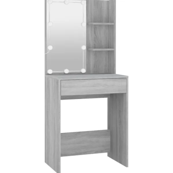 vidaXL Sminkbord>Sminkbord med LED sonoma 60x40x140 cm