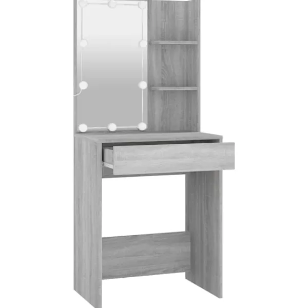 vidaXL Sminkbord>Sminkbord med LED sonoma 60x40x140 cm