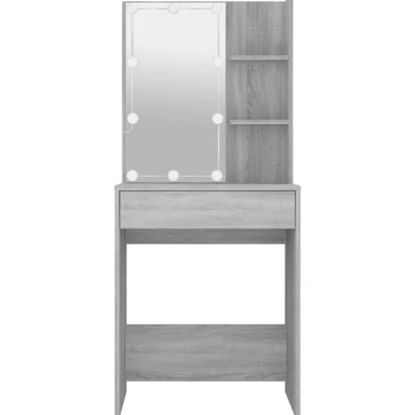 vidaXL Sminkbord>Sminkbord med LED sonoma 60x40x140 cm