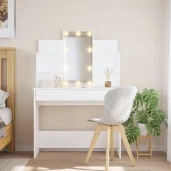 vidaXL Sminkbord>Sminkbord med LED 96x40x142 cm