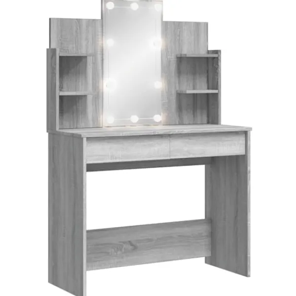 vidaXL Sminkbord>Sminkbord med LED sonoma 96x40x142 cm