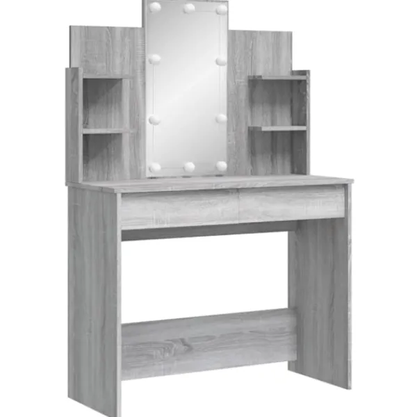 vidaXL Sminkbord>Sminkbord med LED sonoma 96x40x142 cm