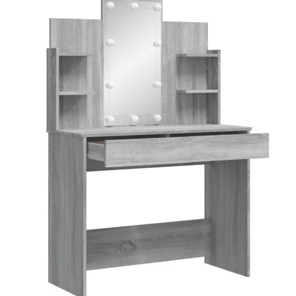 vidaXL Sminkbord>Sminkbord med LED sonoma 96x40x142 cm