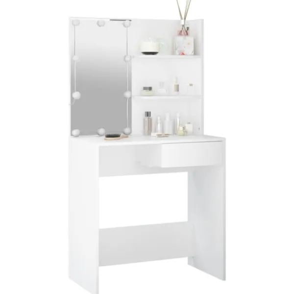 vidaXL Sminkbord>Sminkbord med LED 74,5x40x141 cm