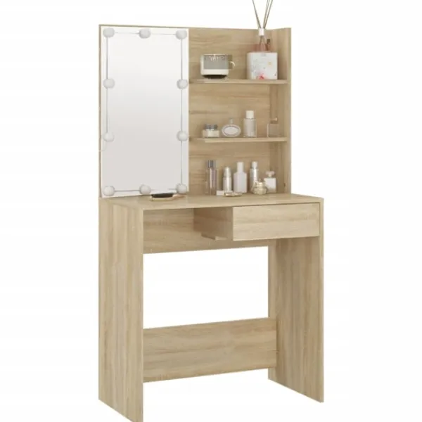 vidaXL Sminkbord>Sminkbord med LED sonoma-ek 74,5x40x141 cm konstruerat trä