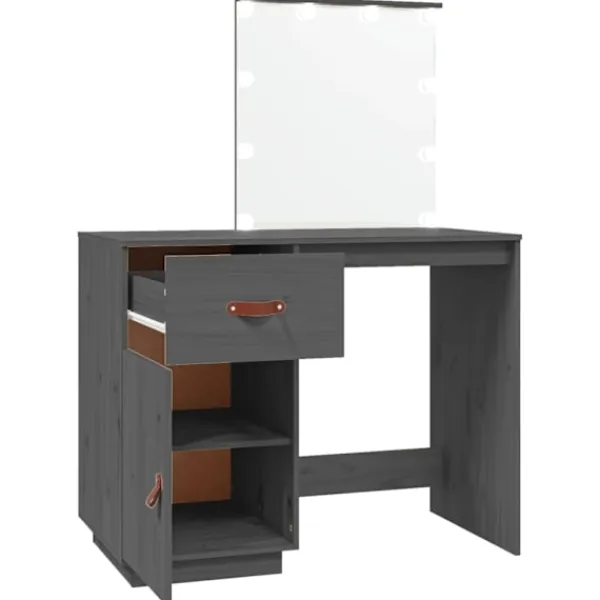 vidaXL Sminkbord>Sminkbord med LED 95x50x133,5 cm massiv furu