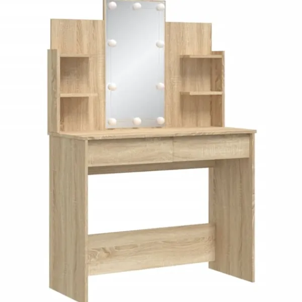 vidaXL Sminkbord>Sminkbord med LED sonoma-ek 96x40x142 cm