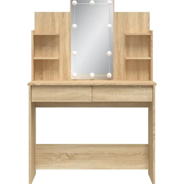 vidaXL Sminkbord>Sminkbord med LED sonoma-ek 96x40x142 cm