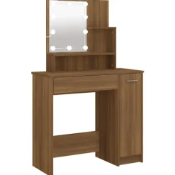 vidaXL Sminkbord>Sminkbord med LED ek 86,5x35x136 cm
