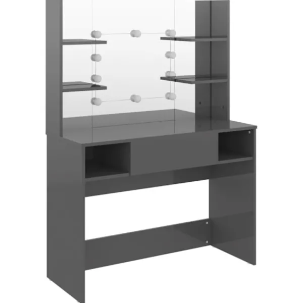 vidaXL Sminkbord>Sminkbord med LED-belysning 100x40x135 cm MDF