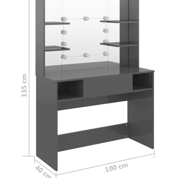 vidaXL Sminkbord>Sminkbord med LED-belysning 100x40x135 cm MDF