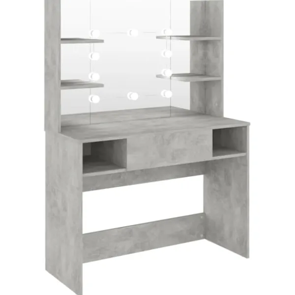 vidaXL Sminkbord>Sminkbord med LED-belysning 100x40x135 cm MDF betong