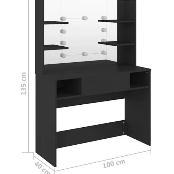 vidaXL Sminkbord>Sminkbord med LED-belysning 100x40x135 cm MDF