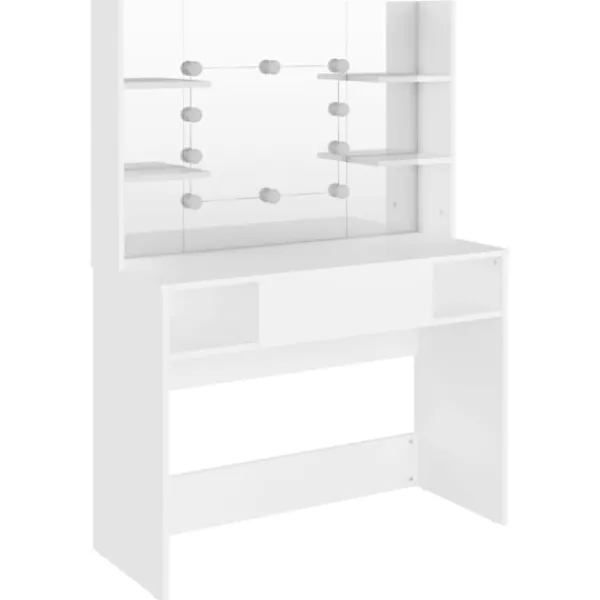 vidaXL Sminkbord>Sminkbord med LED-belysning 100x40x135 cm MDF