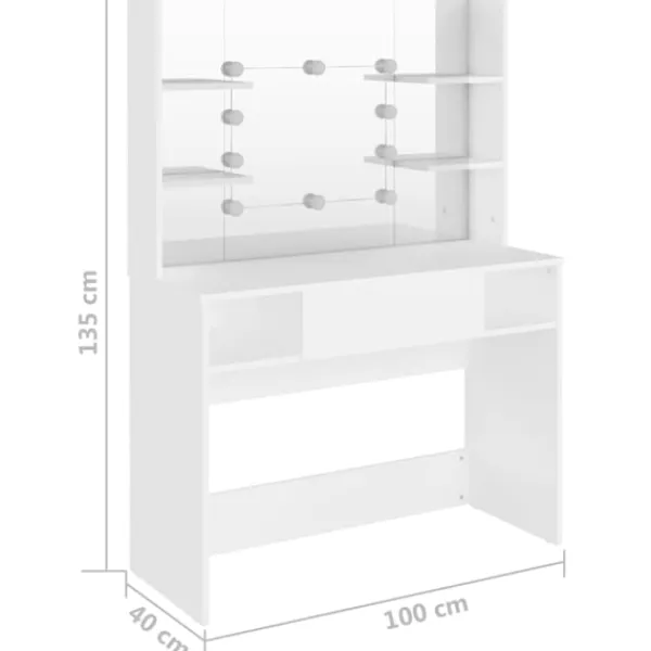 vidaXL Sminkbord>Sminkbord med LED-belysning 100x40x135 cm MDF