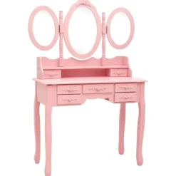 vidaXL Sminkbord>Sminkbord med pall och 3 speglar