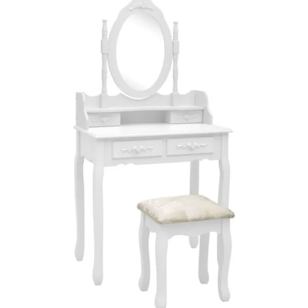 vidaXL Sminkbord>Sminkbord med pall 75x69x140 cm paulowniaträ