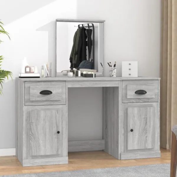 vidaXL Sminkbord>Sminkbord med spegel sonoma 130x50x132,5 cm