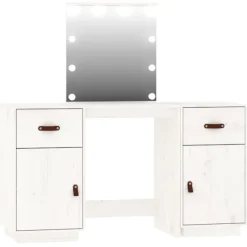 vidaXL Sminkbord>Sminkbord med spegel LED massiv furu