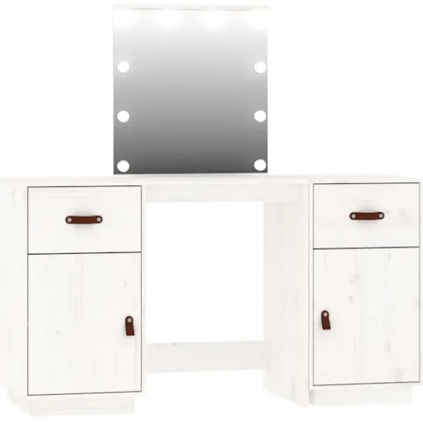 vidaXL Sminkbord>Sminkbord med spegel LED massiv furu