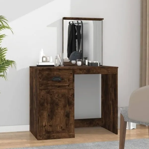 vidaXL Sminkbord>Sminkbord med spegel rökfärgad ek 90x50x132,5cm konstruerat trä
