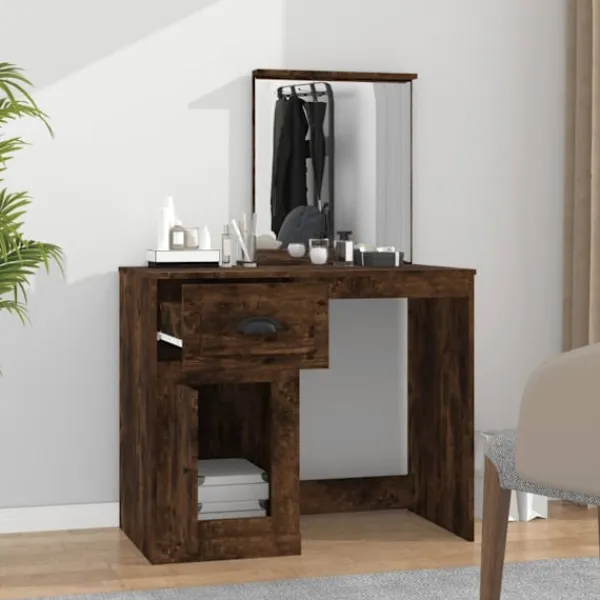 vidaXL Sminkbord>Sminkbord med spegel rökfärgad ek 90x50x132,5cm konstruerat trä