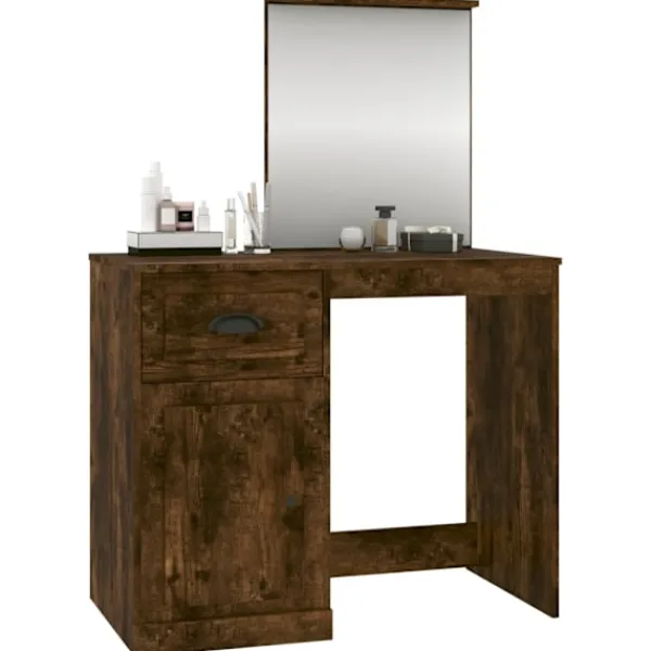 vidaXL Sminkbord>Sminkbord med spegel rökfärgad ek 90x50x132,5cm konstruerat trä