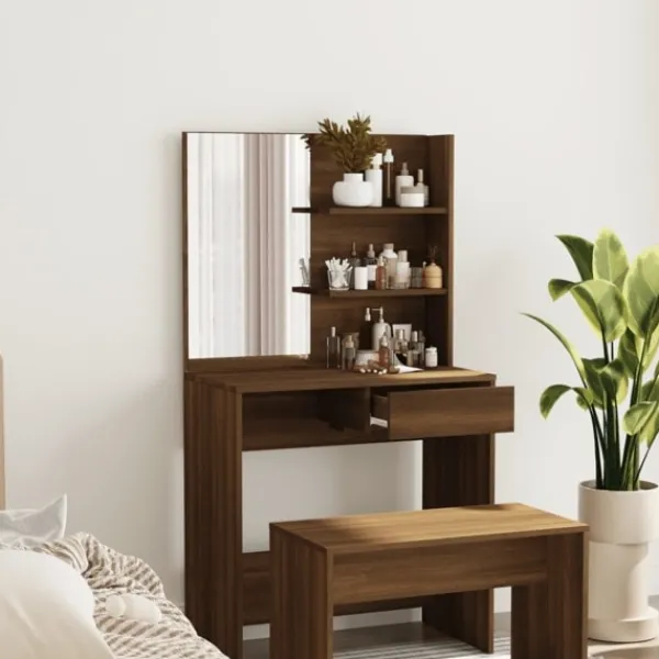 vidaXL Sminkbord>Sminkbord med spegel ek 74,5x40x141 cm