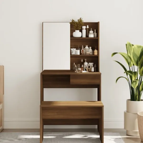 vidaXL Sminkbord>Sminkbord med spegel ek 74,5x40x141 cm
