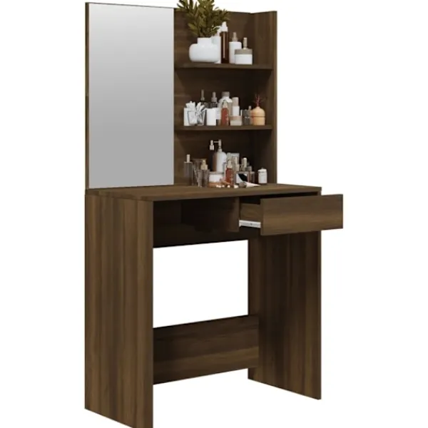 vidaXL Sminkbord>Sminkbord med spegel ek 74,5x40x141 cm