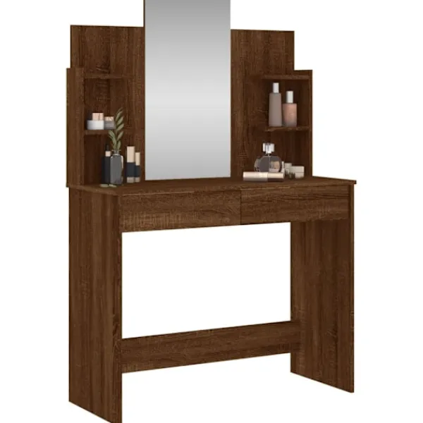 vidaXL Sminkbord>Sminkbord med spegel ek 96x39x142 cm