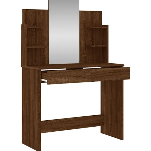 vidaXL Sminkbord>Sminkbord med spegel ek 96x39x142 cm