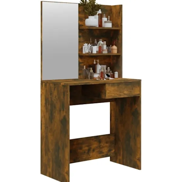 vidaXL Sminkbord>Sminkbord med spegel rökfärgad ek 74,5x40x141 cm