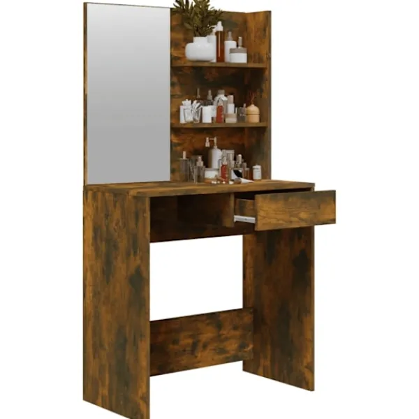 vidaXL Sminkbord>Sminkbord med spegel rökfärgad ek 74,5x40x141 cm