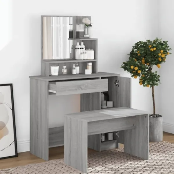 vidaXL Sminkbord>Sminkbord med spegel sonoma 86,5x35x136 cm