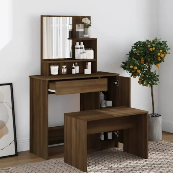 vidaXL Sminkbord>Sminkbord med spegel ek 86,5x35x136 cm