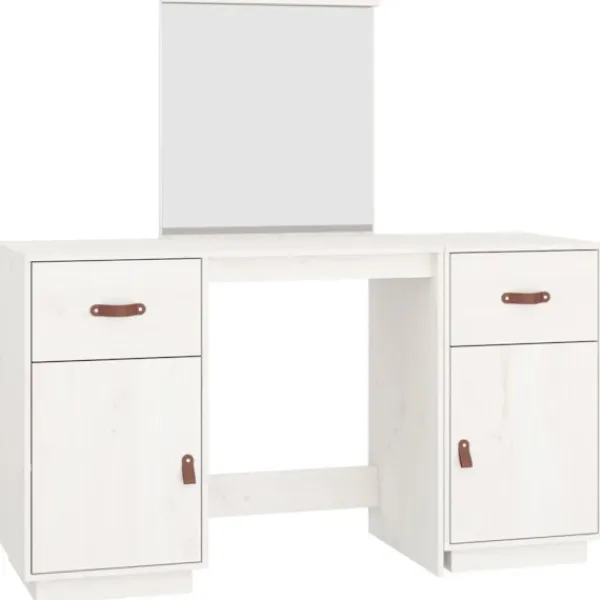 vidaXL Sminkbord>Sminkbord med spegel massiv furu