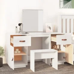vidaXL Sminkbord>Sminkbord med spegel massiv furu