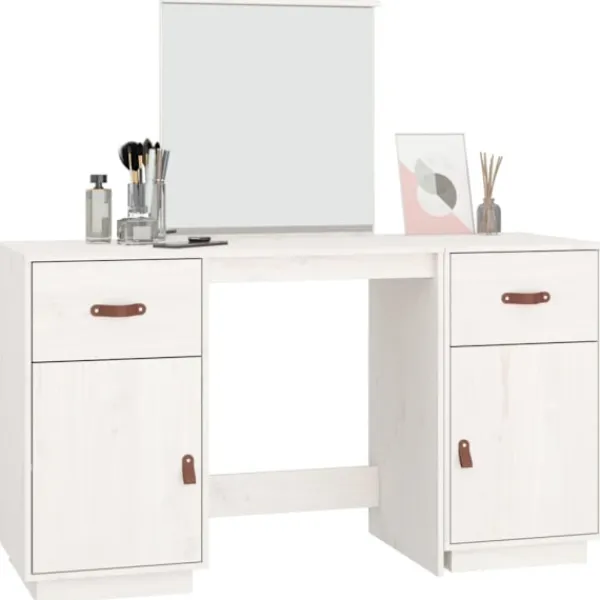 vidaXL Sminkbord>Sminkbord med spegel massiv furu
