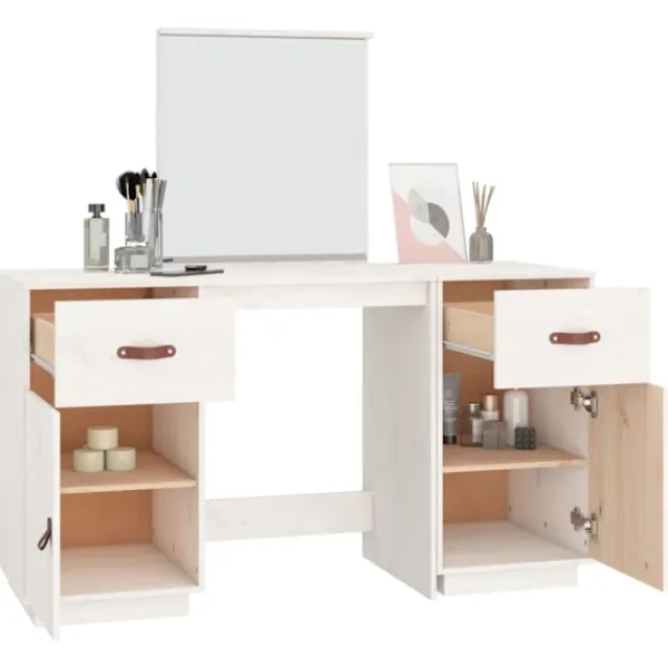 vidaXL Sminkbord>Sminkbord med spegel massiv furu