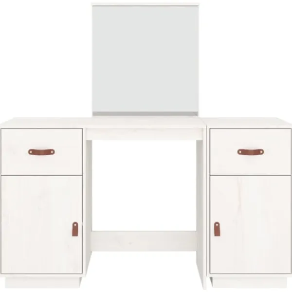 vidaXL Sminkbord>Sminkbord med spegel massiv furu