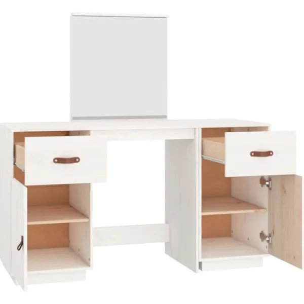 vidaXL Sminkbord>Sminkbord med spegel massiv furu