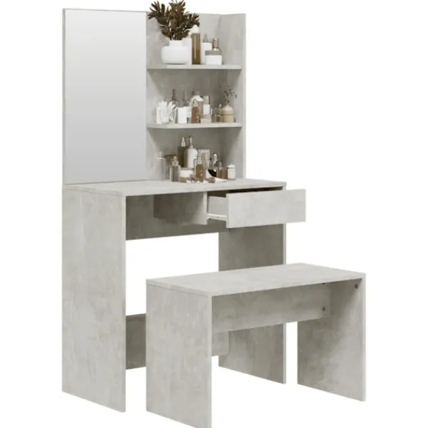 vidaXL Sminkbord>Sminkbord set betong 74,5x40x141 cm