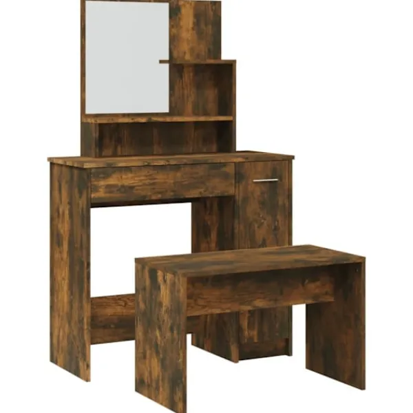 vidaXL Sminkbord>Sminkbord set rökfärgad ek 86,5x35x136 cm