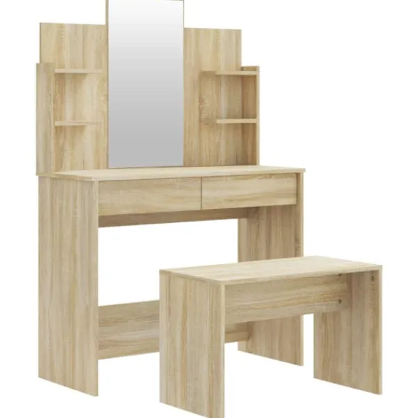 vidaXL Sminkbord>Sminkbord set sonoma 96x40x142 cm