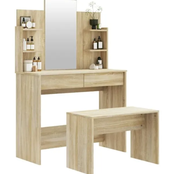vidaXL Sminkbord>Sminkbord set sonoma 96x40x142 cm