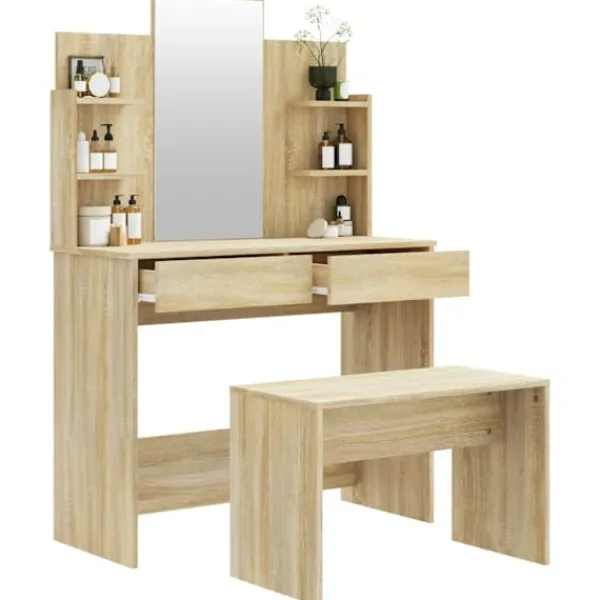 vidaXL Sminkbord>Sminkbord set sonoma 96x40x142 cm