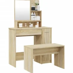 vidaXL Sminkbord>Sminkbord set sonoma-ek 86,5x35x136 cm