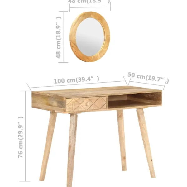 vidaXL Sminkbord>Sminkbord 100x50x76 cm massivt mangoträ