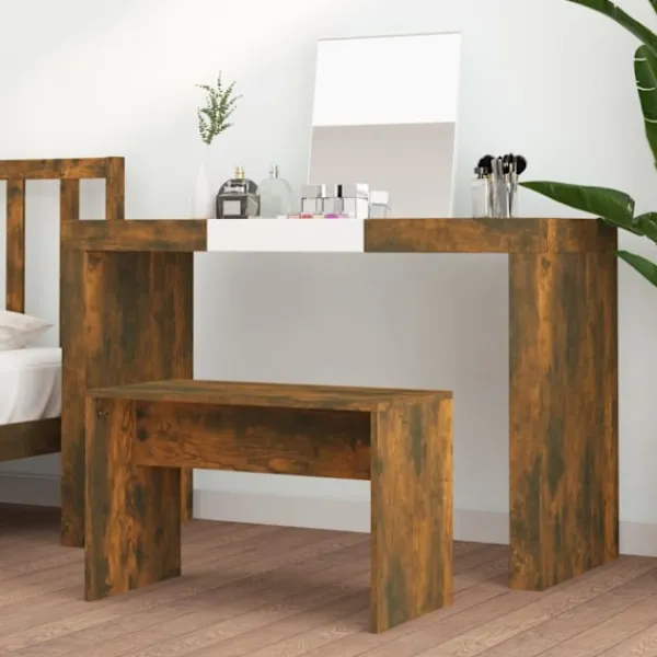 vidaXL Sminkbord>Sminkpall rökfärgad ek 70x35x45 cm konstruerat trä